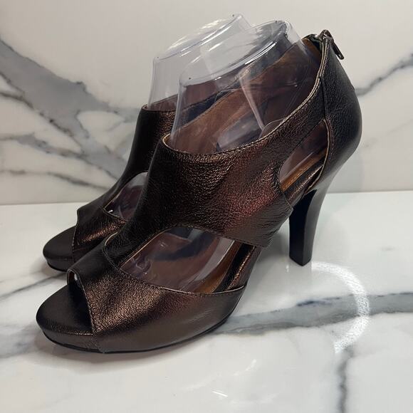 Sofft Wmns Bronze Metallic Leather Premier Heel Sandals Sz 9 PeepToe Date Night - Picture 3 of 7